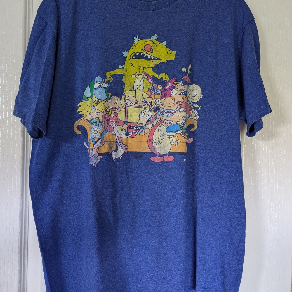 Nickelodeon Blue Short Sleeve Tee with Cartoon Graphics